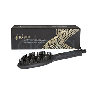Cepillo ghd Glide Control Now el color predominante en la imagen es negro y algunos detalles, como el anillo cerca de la base del mango, son metálicos en tono plateado H2o Akua