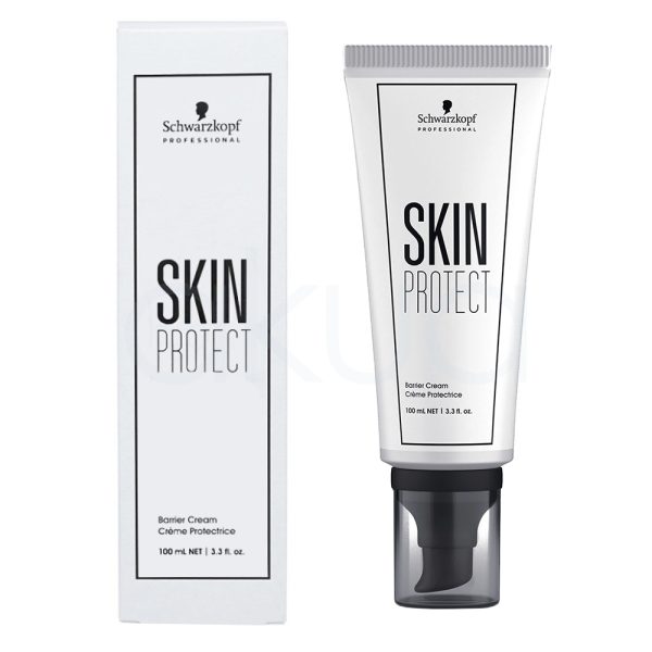 Crema protectora Skin Protect Schwarzkopf 100ml El color predominante es blanco, tanto en el envase como en la caja del producto. Los detalles, como el texto y los bordes, son de color negro. La tapa del dispensador es de color negro con una parte translúcida gris oscuro H2o Akua