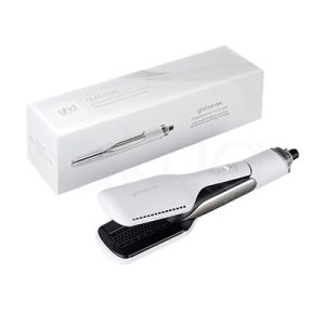 Plancha ghd Duet 2 en 1 tiene un diseño moderno y ergonómico, con acabado blanco mate y detalles en negro y plateado H2o Akua