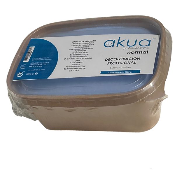 Decoloracion Normal H2oAkua 1000gr envase rectangular de plástico, de color marrón claro, con tapa translúcida H2o Akua
