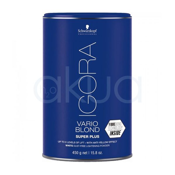 Decoloracion Igora Vario Blond Super Plus 450gr Schwarzkopf en envase cilíndrico de color azul intenso con tapa del mismo tono H2o Akua