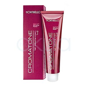 Tinte Cromatone Montibello OUTLET el color predominante en la imagen es burdeos o vino tinto con acabado brillante, presente tanto en el tubo como en la caja del producto. Los textos y detalles están impresos en blanco H2o Akua