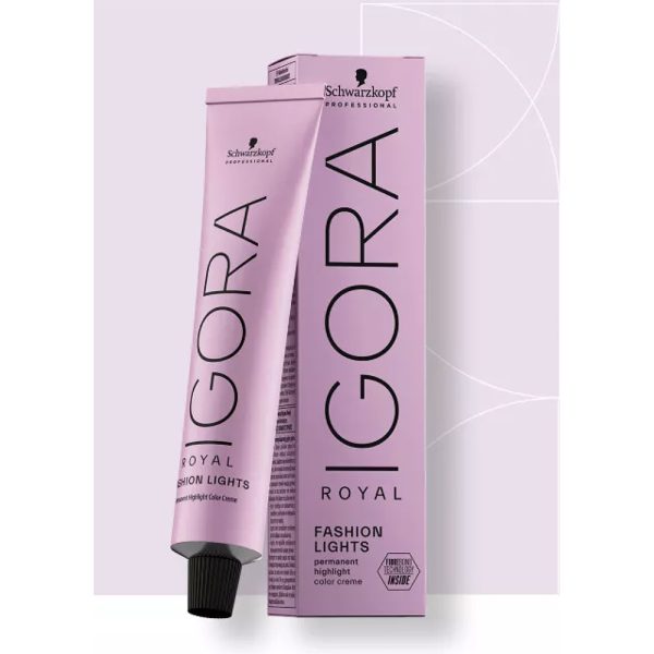 Tinte Igora Royal Fashion Lights el color predominante en la imagen es un tono lila o lavanda claro H2o Akua