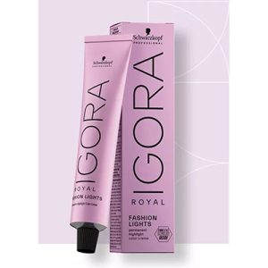 Tinte Igora Royal Fashion Lights el color predominante en la imagen es un tono lila o lavanda claro H2o Akua