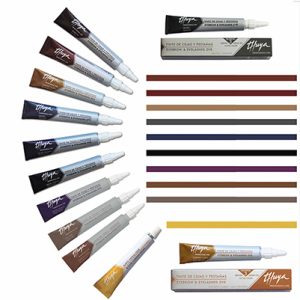 Tinte cejas y pestañas Thuya se presenta en tubo rectangular y dependiendo del color seleccionado del producto cambia el color tanto de la caja como del tubo H2o Akua. Pueden ser de gris grafito o marron claro, etc H2o Akua