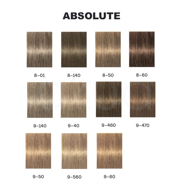 Tinte Igora Absolute el color predominante en la imagen es un tono beige o nude, tanto en el tubo como en la caja del producto H2o Akua