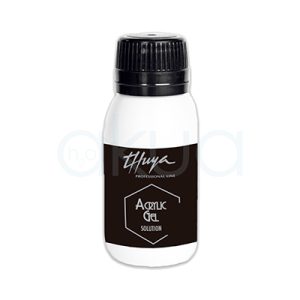 Solución Acrylic Gel Thuya 60ml El cuerpo principal del envase es de color blanco mate, cubriendo la mayor parte del frasco. La tapa es de color negro brillante con textura acanalada, y la etiqueta que rodea la parte central del envase también es negra.El texto sobre la etiqueta, incluyendo el nombre de la marca "Thuya" y la descripción "Acrylic Gel Solution", está impreso en blanco, destacando sobre el fondo negro. H2o Akua