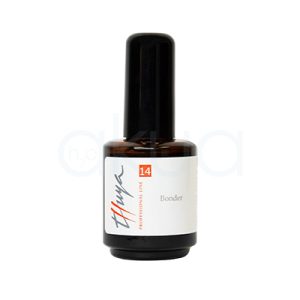 Bonder Thuya 14ml principalmente de color ámbar oscuro (marrón) con una tapa negra brillante. La etiqueta es blanca, con detalles en naranja y gris, incluyendo el número 14 en un recuadro naranja y el nombre del producto en letras grises y naranjas H2o Akua