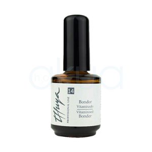 Bonder Thuya vitaminado 14ml de color ámbar oscuro (marrón) y tiene una tapa de color negro brillante. La etiqueta es blanca con detalles en gris y el número "14" destacado en un recuadro gris. El texto de la etiqueta está impreso en tonos grises. H2o Akua