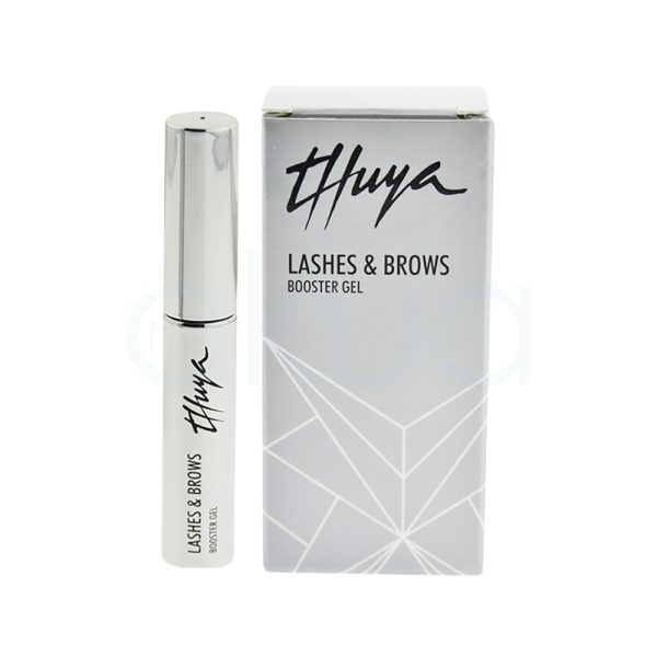 Booster gel Thuya principalmente de color plateado metálico (silver), tanto en el cuerpo como en la tapa. El acabado es brillante y refleja tubo cilindrico con tapa plateada y etiquetas en color negro H2o Akua