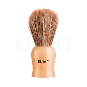 Brocha afeitado Barber line de color beige claro con acabado brillante, mientras que las cerdas presentan tonos marrón claro y beige H2o Akua