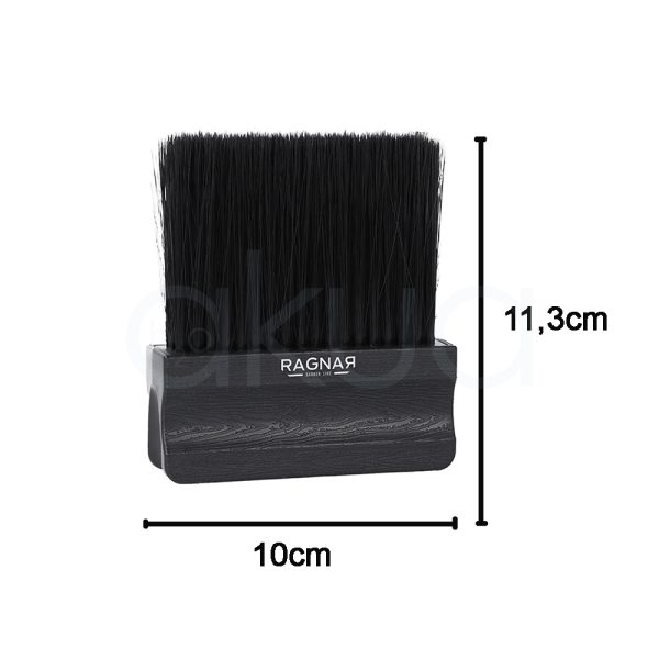 Brocha Ragnar cuello 07925 el color principal del mango imitación madera es negro y fibras en plastico negro y nylon H2o Akua