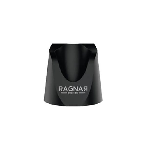 Maquina Ragnar Airflip 07282 El color predominante es negro brillante con bordes laterales en plateado metálico. El botón central es plateado con detalles en blanco. La cuchilla superior es de acero inoxidable en tono gris metálico, y en la parte inferior del mango hay cuatro indicadores luminosos de color verde H2o Akua
