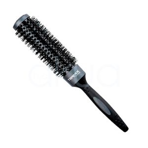 Cepillo Termico Termix XL EVO de color negro. Presenta detalles en gris oscuro en la zona cercana al cabezal y en una banda alrededor del mango, donde también se observa el nombre de la marca en letras blancas. Las cerdas y el cilindro principal del cepillo son de color negro.H2o Akua
