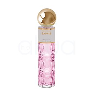 Perfume Saphir 30ml Mujer envase de cristal con letras en dorado y negro y tapon en dorado H2o Akua