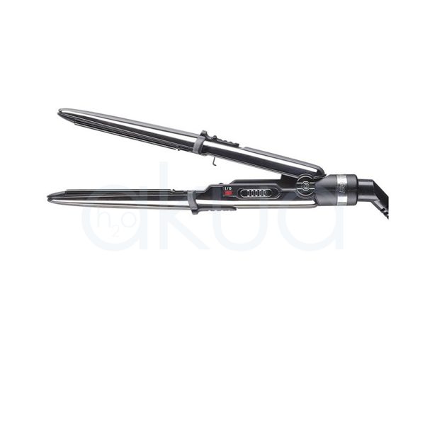 Plancha mini Elipsis 2000 Babyliss pro El color predominante es gris metálico brillante, que cubre la mayor parte del cuerpo y las placas de la plancha. Hay detalles en negro en la zona del mango, los botones y el cable giratorio, así como pequeños indicadores en rojo y blanco en el panel de control H2o Akua