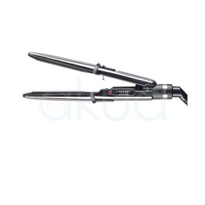 Plancha mini Elipsis 2000 Babyliss pro El color predominante es gris metálico brillante, que cubre la mayor parte del cuerpo y las placas de la plancha. Hay detalles en negro en la zona del mango, los botones y el cable giratorio, así como pequeños indicadores en rojo y blanco en el panel de control H2o Akua