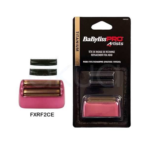 Repuesto cuchilla FXRF2CE Babyliss pro La imagen presenta los siguientes colores predominantes: Negro: Es el color de fondo principal del empaque. Dorado: Aparece en la banda vertical del lado izquierdo con la palabra "TITANIUM" y también en la parte superior del cabezal de repuesto. Blanco: Se utiliza para la mayor parte del texto, incluyendo la marca y las instrucciones. Rojo: Destaca la palabra "PRO" en el logotipo "BaBylissPRO Artists". Rosa metálico: El cabezal de repuesto tiene una carcasa de color rosa metálico en la parte inferior del empaque H2o Akua