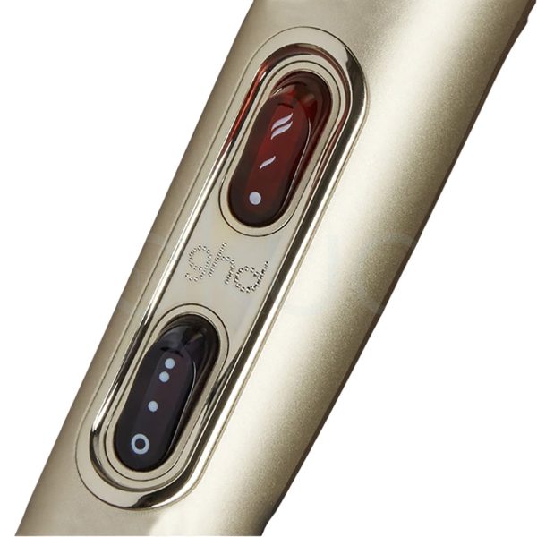 Secador ghd Helios Grand-luxe collection cuerpo de color principal en dorado mate con detalles en negro en la boquilla y cable, boton rojo en mango H2o Akua