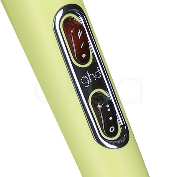 Secador ghd Helios verde lima color predominante del cuerpo en verde lima con detalles en negro y boton rojo en mango H2o Akua