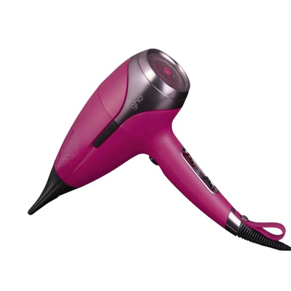 Secador ghd Helios Pink Orquidea color predominante del cuerpo en rosa con detalles en negro y plateado H2o Akua