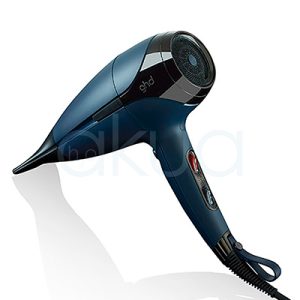 Secador ghd Helios Azul cuerpo donde predomina el color azul con detalles plateados y boton rojo en el mango H2o Akua