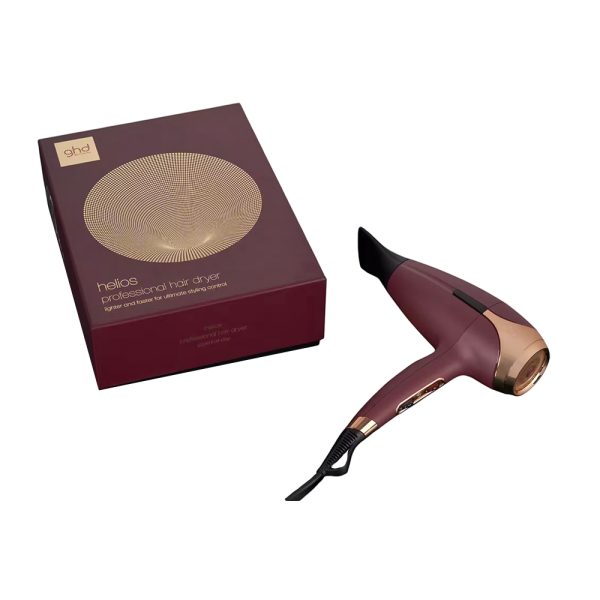 Secador ghd Helios Burdeos cuerpo de color principal burdeos con detalles en dorado H2o Akua
