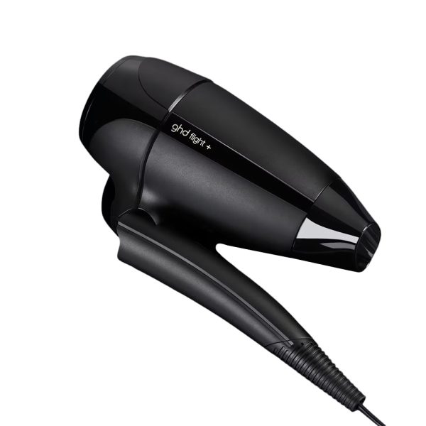 Secador ghd de viaje Flight+ cuerpo donde predomina el color negro con detalles en los controles de aire y porta filtros en dorado H2o Akua