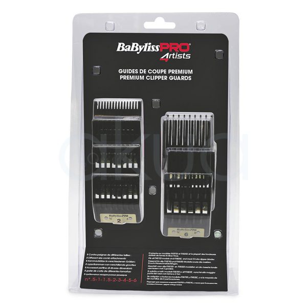 Set 8 Peines guia premium Babyliss pro FXPCGE en color negro con detalles en dorado con material de nailon reforzado con fibra de vidrio H2o Akua