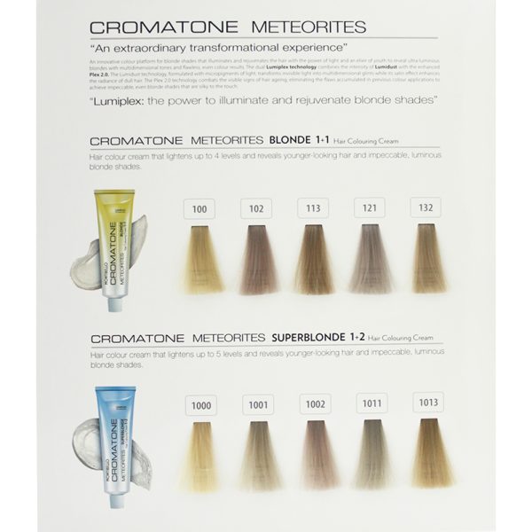 Tinte Cromatone Meteorites Montibello el color predominante del envase en la imagen es un degradado nacarado que va del lila suave en la parte superior al blanco perlado en la parte inferior H2o Akua