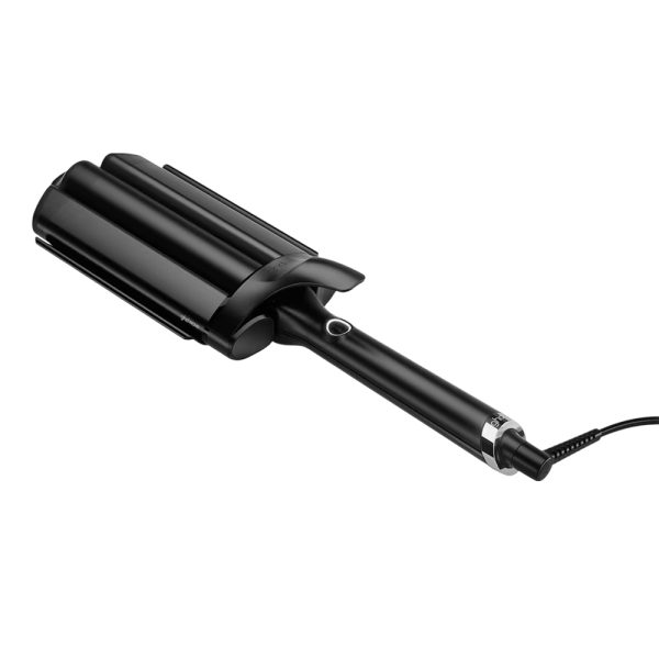 Tenacilla ghd triple Wave El color predominante es negro, con algunos detalles en color plateado, especialmente en la base del mango y alrededor del botón de encendido. El acabado es brillante, H2o Akua