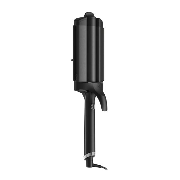 Tenacilla ghd triple Wave El color predominante es negro, con algunos detalles en color plateado, especialmente en la base del mango y alrededor del botón de encendido. El acabado es brillante, H2o Akua