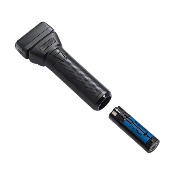 Afeitadora FXONE METAL NEGRO Babyliss pro El color color predominantes es el negro tanto en el cuerpo de la afeitadora como en la base de carga. Gris oscuro: Se observa en las zonas texturizadas del mango y en algunos detalles de la base. Azul: Presente en la batería recargable que está colocada en la base, con letras negras sobre el fondo azul. Detalles plateados: En la rejilla superior de la afeitadora y algunos pequeños acabados. H2o Akua