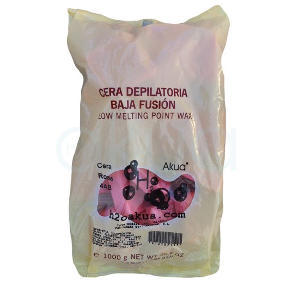 Cera H2oAkua Rosa 1kg El empaque es de color amarillo palido y dependiendo del color de cera elegido varían las pastillas en su interior H2o Akua