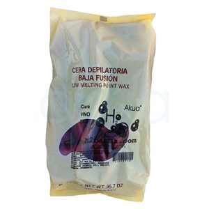 Cera H2oAkua Vino 1kg El empaque es de color amarillo palido y dependiendo del color de cera elegido varían las pastillas en su interior H2o Akua