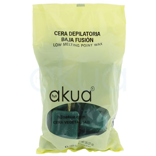 Cera H2oAkua Verde 1kg El empaque es de color amarillo palido y dependiendo del color de cera elegido varían las pastillas en su interior H2o Akua