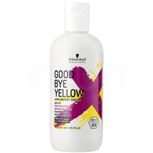 Champu Good bye yellow 300ml Schwarzkopf La botella completa es de color blanco, lo que transmite una sensación de limpieza y neutralidad. Amarillo: Hay detalles en amarillo distribuidos en forma de salpicaduras y en parte de las letras, aportando un toque vibrante y destacando el propósito del producto (neutralizar tonos amarillos). Morado: Un gran aspa o “X” ocupa el centro del diseño en un tono morado intenso, lo que le da un aspecto vistoso y moderno. Negro: Se utilizan letras en color negro para la mayoría del texto informativo en la etiqueta, facilitando la lectura. Detalles menores en gris y violeta: Presentes en algunos textos y elementos gráficos secundarios. H2o Akua