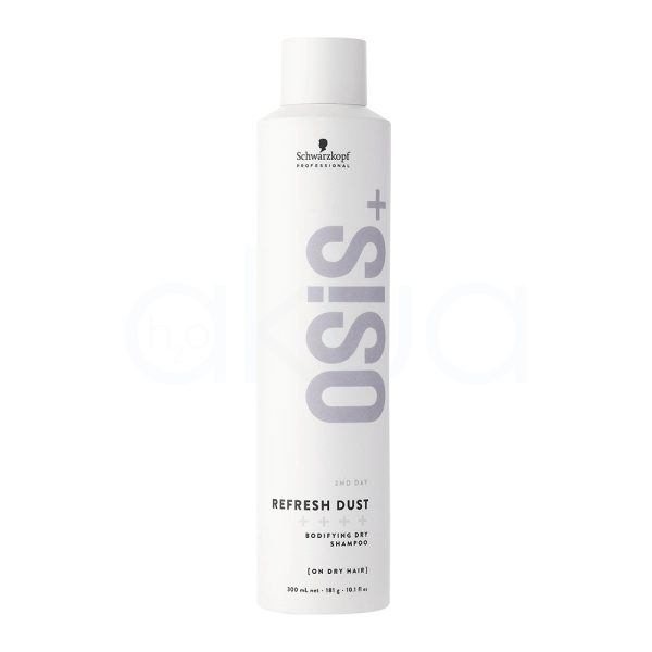 Champu Refresh Dust Osis 300ml El color predominante del producto en la imagen es blanco, con detalles en gris claro para el nombre “osis+” y el resto del texto en negro. H2o Akua