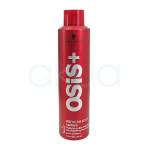 Champu Refresh Dust Osis 300ml El color predominante del producto en la imagen es rojo metálico. El envase tiene un acabado brillante, con detalles en blanco para el nombre del producto y la información principal, y en negro para el logotipo de “Schwarzkopf Professional” en la parte superior. Esta combinación le da un aspecto moderno y profesional. H2o Akua