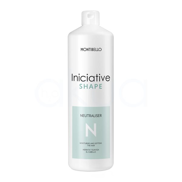 Neutralizador Hidratante Montibello 1000ml El envase es predominantemente blanco, con una etiqueta rectangular de color verde claro en la parte frontal. El nombre de la marca y el producto están escritos en letras negras y verdes, y el tapón también es de color blanco.H2o Akua