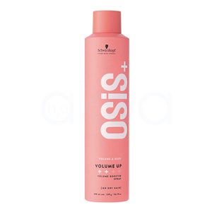 Spray volume up osis 300ml Todo el cuerpo del envase es de un tono rosa salmón. El texto principal están impresas en blanco, lo que contrasta y resalta sobre el fondo rosa. El logotipo de la marca “Schwarzkopf Professional” aparece en negro, situado cerca de la parte superior del envase. Otros textos e indicaciones, como el nivel de fijación y el modo de uso, también están en blanco. H2o Akua