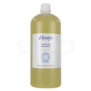 Aceite de almendras 1000ml Betafar. Envase grande de plástico con tapa rosca y líquido de color amarillo claro. H2o Akua