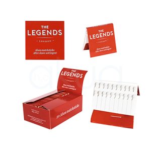 Corta sangre cajita The Legends El color predominante es rojo. El fondo es rojo intenso y el texto está en blanco, lo que resalta el nombre "THE LEGENDS" y la descripción del producto. H2o Akua