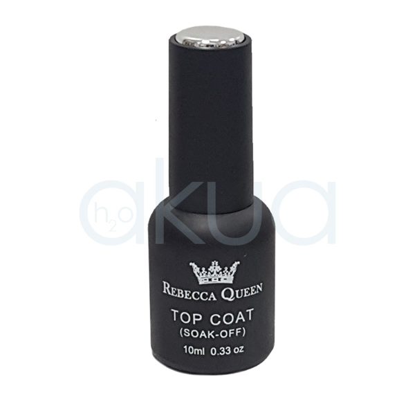Esmalte semipermanente Gel Akua Top coat brillo 10ml El frasco es de color negro mate y tiene una tapa alargada H2o Akua