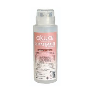 Quitaesmaltes 300ml sin acetona H2oAkua El envase es transparente, con etiqueta rosa y blanca, y un tapón dosificador de tipo “push” para facilitar la aplicación y evitar derrames.