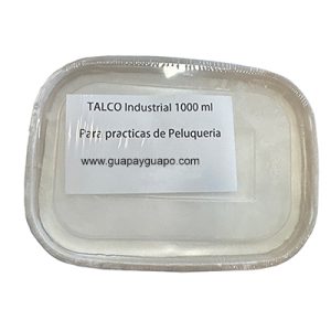 Talco industrial 1000ml H2oAkua Se trata de un recipiente plástico que permite ver el contenido blanco (talco industrial) en su interior. El envase no tiene color sólido, sino que su apariencia cristalina deja ver claramente el producto dentro.