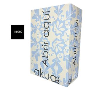 Toalla desechable Negra Box 300 unidades H2oAkua el color predominante es un fondo blanco o crema claro, decorado con un patrón floral en azul claro (tono pervinca). Los textos y logotipos están impresos en color negro H2o Akua