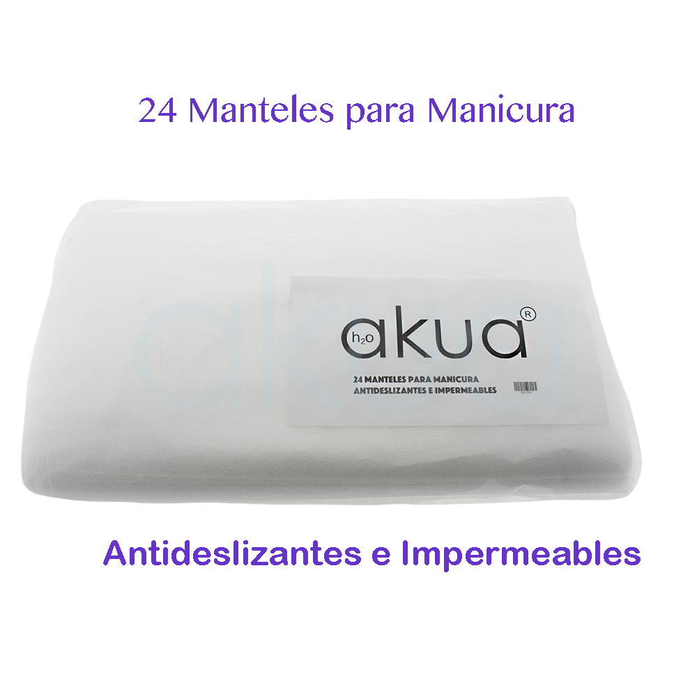 Manteles para manicura H2oAkua 24unid. Se presenta en paquete rectangular de manteles para manicura de la marca Akua, presentados en color blanco y embolsados para mantener su higiene.