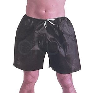 Boxer hombre desechable negro H2oAkua 10unidades. Boxer desechable de color oscuro, sujeto a la cintura con una cuerda blanca. Está confeccionado con un material ligero e hipoalergénico, diseñado para cubrir el área de la cintura hasta la parte media del muslo.
