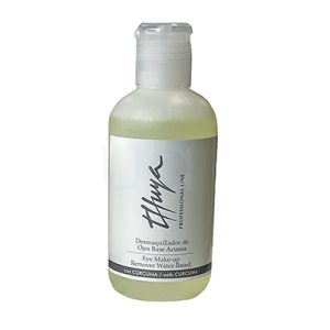 Desmaquillador de ojos Base acuosa con curcuma Thuya 200ml. Muestra un frasco transparente con líquido de color amarillo muy pálido. H2o Akua